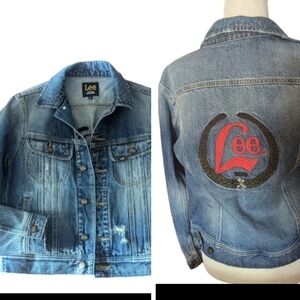 Denim Jacket distressed blue Rare trucker jacket back embroidery NWT sz S